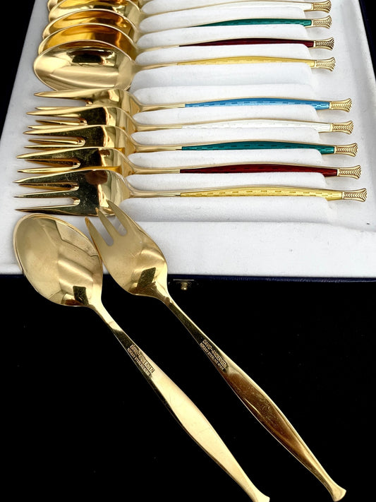 Dessertskje og Kakegaffel med emalje