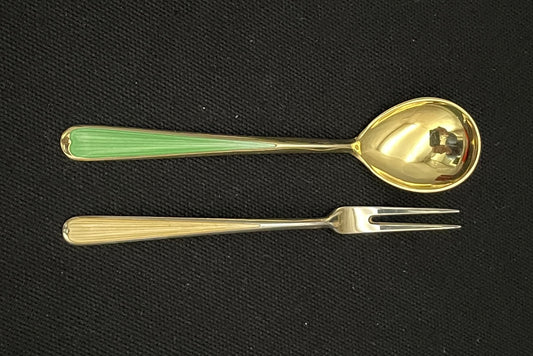 Emalje sølv mocca skje / mokka skje, kake gaffel deler i 925s eller 830s av ulike produsenter sølvbestikk