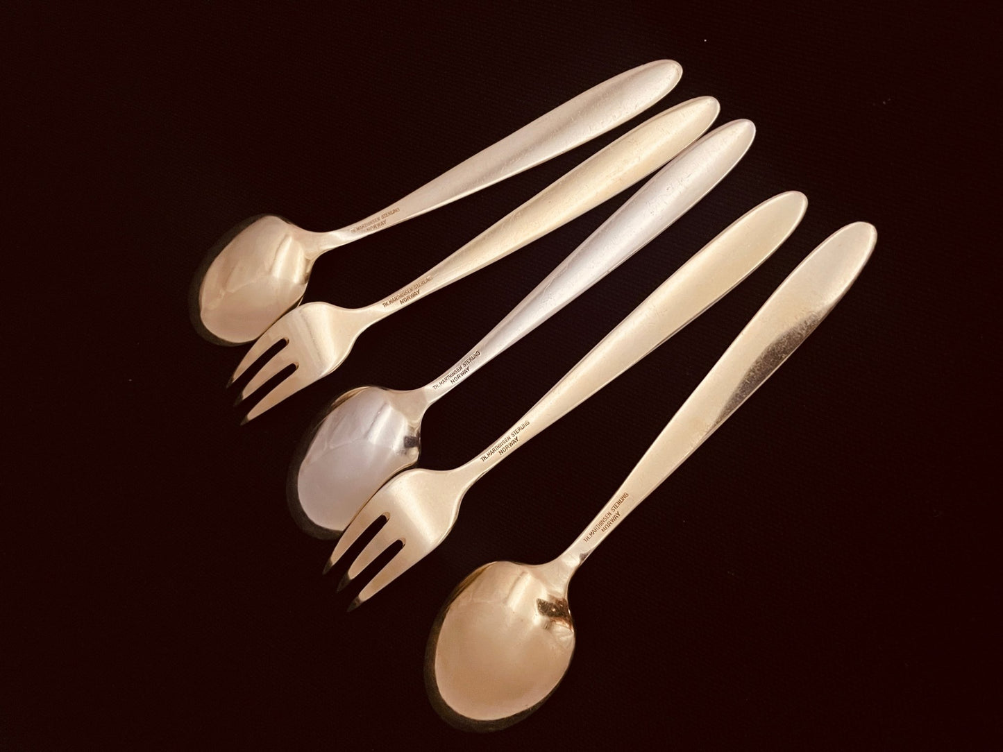 Emalje sølvbestikk kake gaffel eller dessert skje i 925s av Th Marthinsen