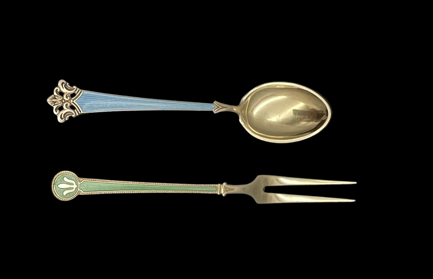 Sølv mokkaskjeer og teskjeer med emalje i 925s Sterling