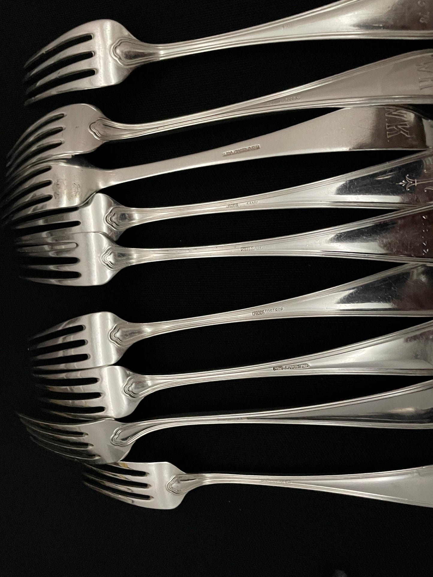 Riflet Sølvbestikk Gaffel gravert bakside