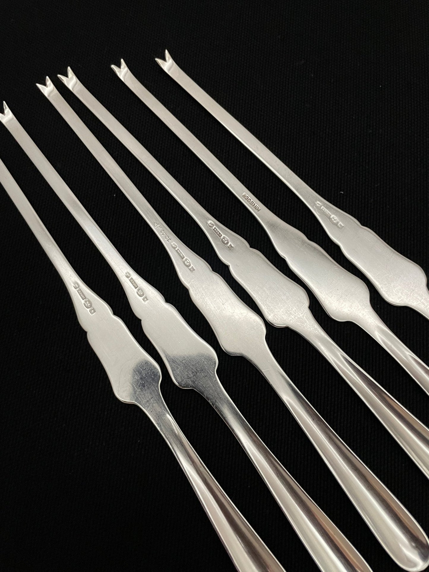 Sølv hummergaffel skalldyrgaffel bakside