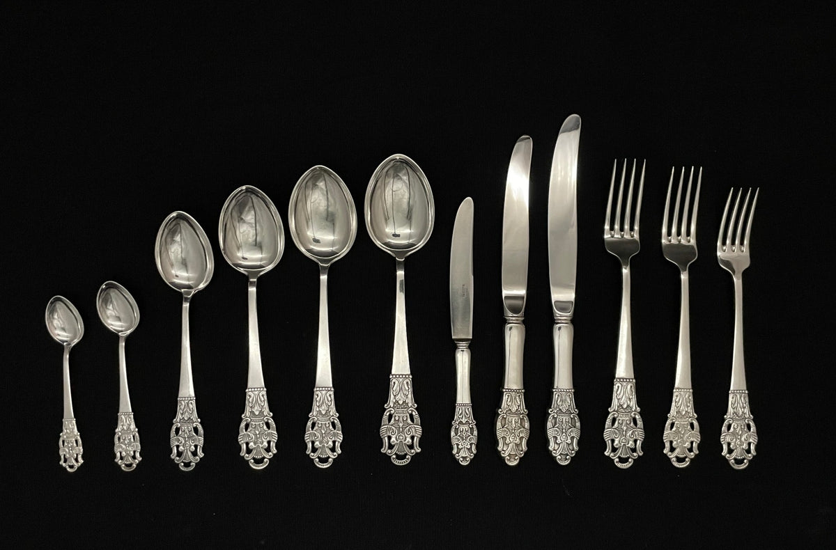 Mokkaskje, Kaffeskje Dessertskje, Spiseskje,Stor spiseskje,Fruktkniv, Kniv, Stor kniv, Stor gaffel og Gaffel