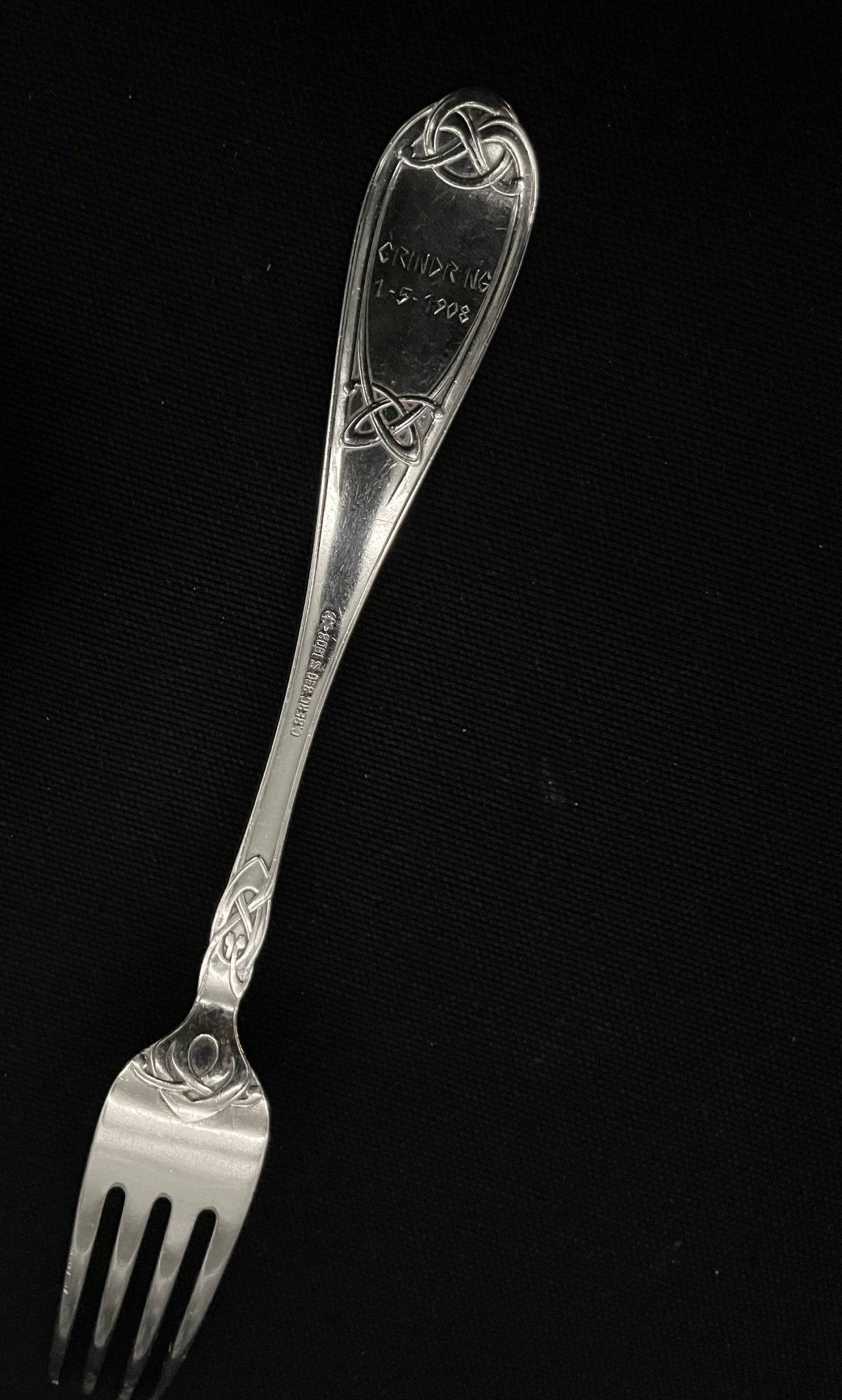 Double pressed Dragon silver large fork in the 830s by C Bergs Eftf