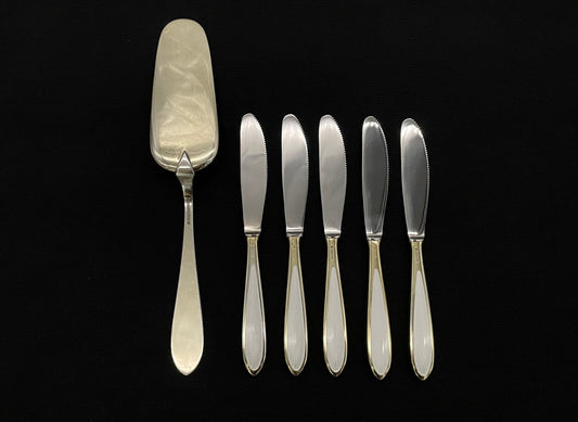 Enamel knives and cake shovel in 925 silver by Thune