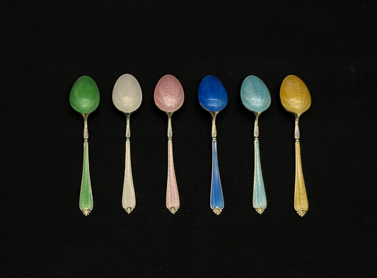 Mocha spoons enamel 925s Norsk Filigransfabrikk