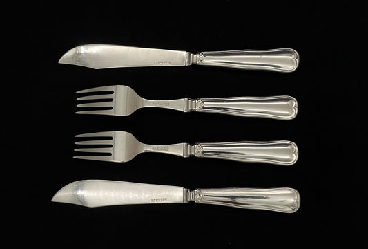 Fluted silver fishing cutlery in solid silver 830s by David Andersen