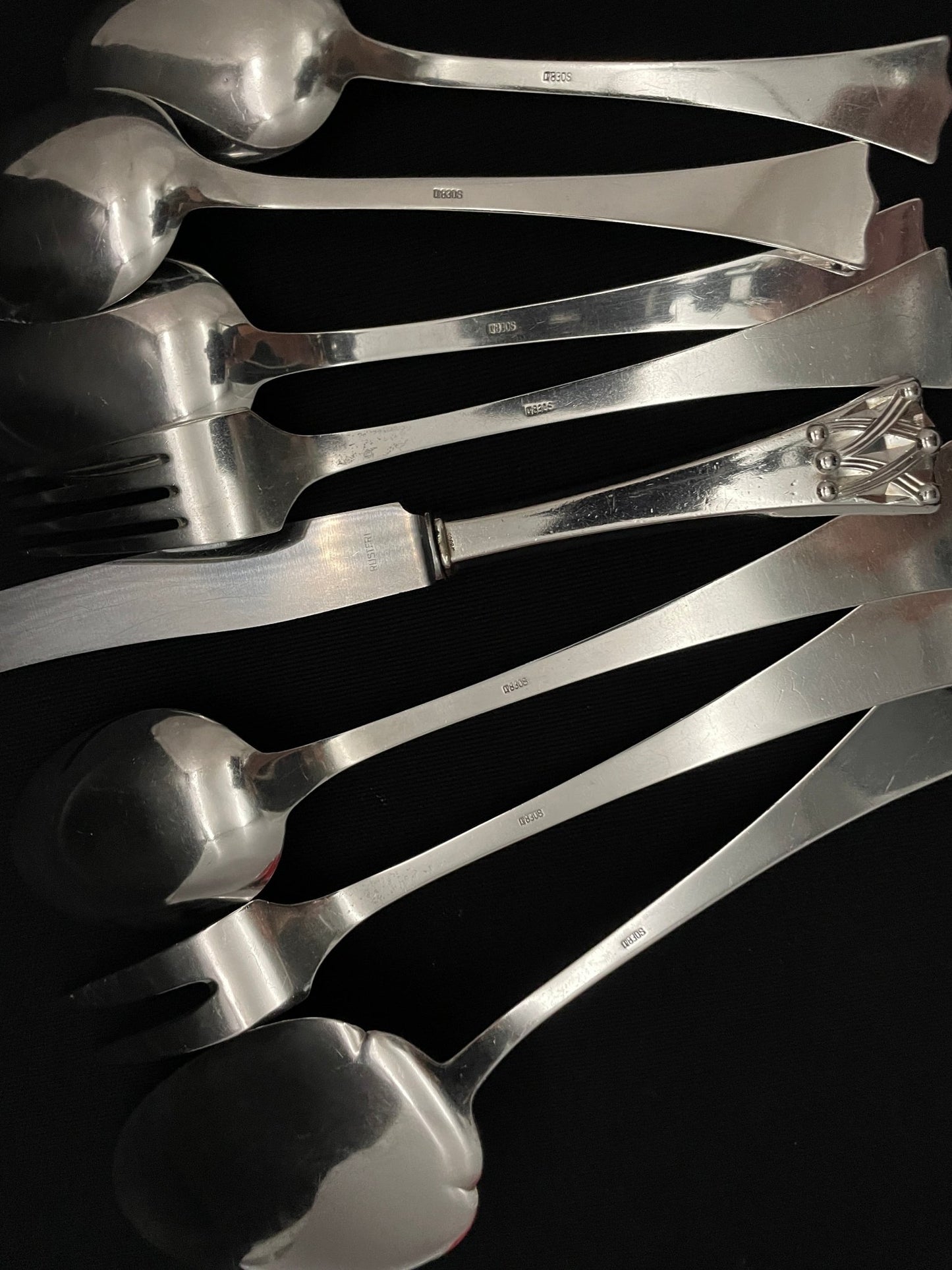 Bridal crown silver cutlery in various parts in the 830s by J Tostrup