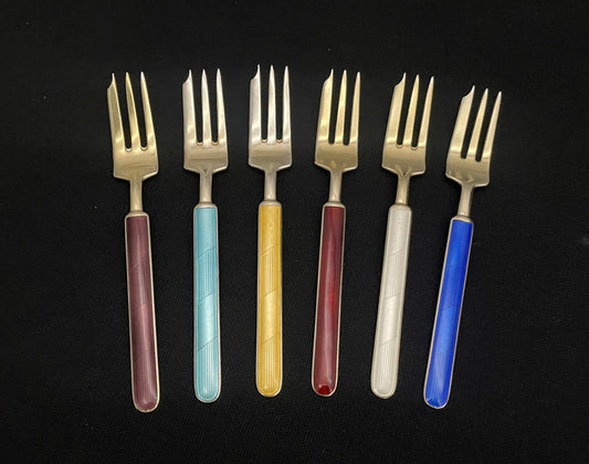 Aksel Holmsen sølvbestikk kake gaffel emalje