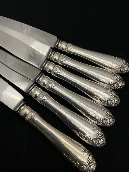 Hamret Rose sølvbestikk kniv detaljer bakside