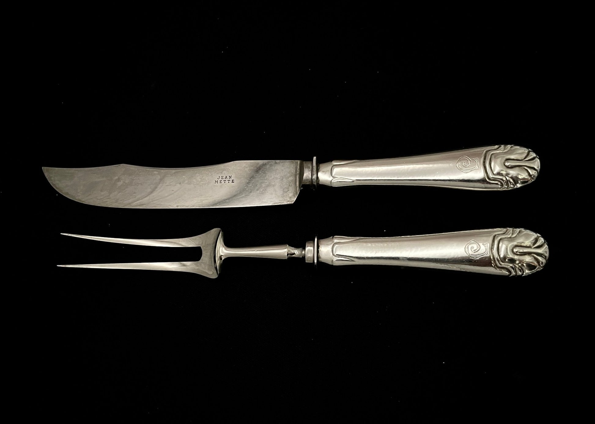 Hamret Skjell Sølvbestikk Transjerkniv og transjergaffell