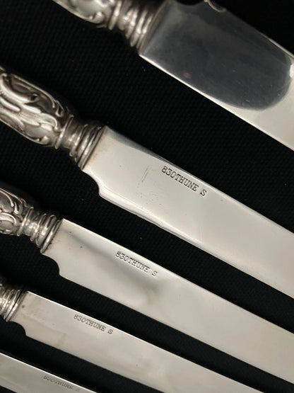 Rococco sølvbestikk kniver i 830s helsølv av Thune