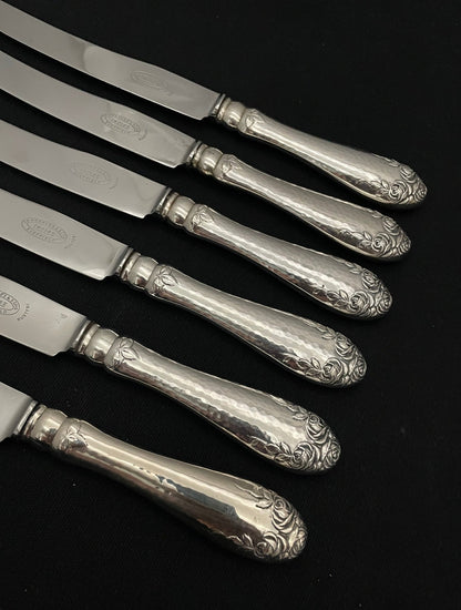 Hamret Rose sølvbestikk store kniver 25.0cm av Hans Hohle Sølvvarefabrikk