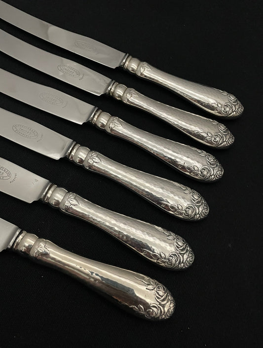 Hamret Rose sølvbestikk store kniver 25.0cm av Hans Hohle Sølvvarefabrikk