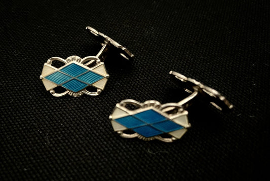 Mansjettknapper i sølv med blå og hvit emalje i 925s