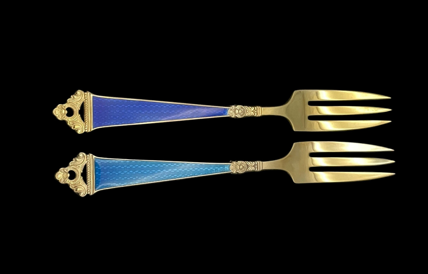 Odel sølvbestikk emalje kakegaffel