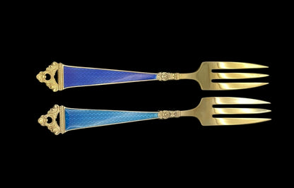 Odel sølvbestikk emalje kakegaffel