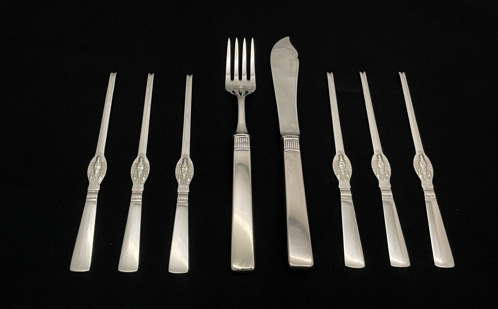 Prins Harald Sølvbestikk Hummer gaffel SSkalldy gaffel  Fiskekniv og Fiskekniv