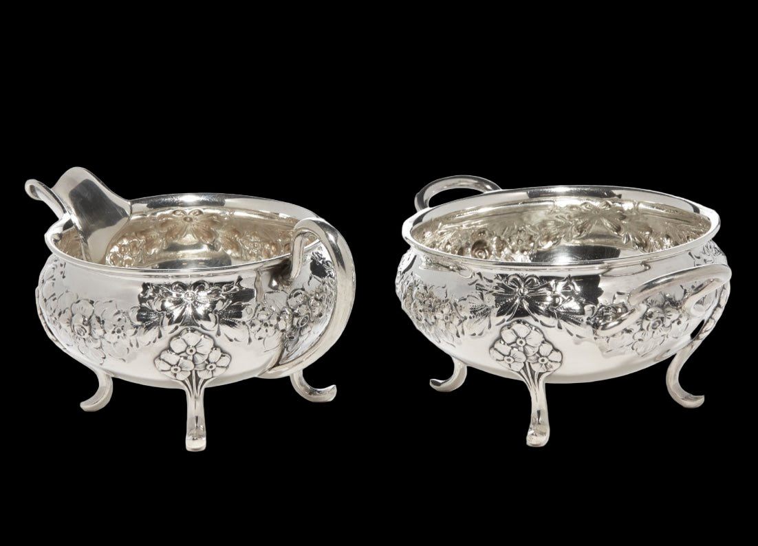 Sølv kaffesett i Opphøid Rose i 830s sukkerskål og fløtemugge