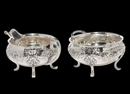 Sølv kaffesett i Opphøid Rose i 830s sukkerskål og fløtemugge