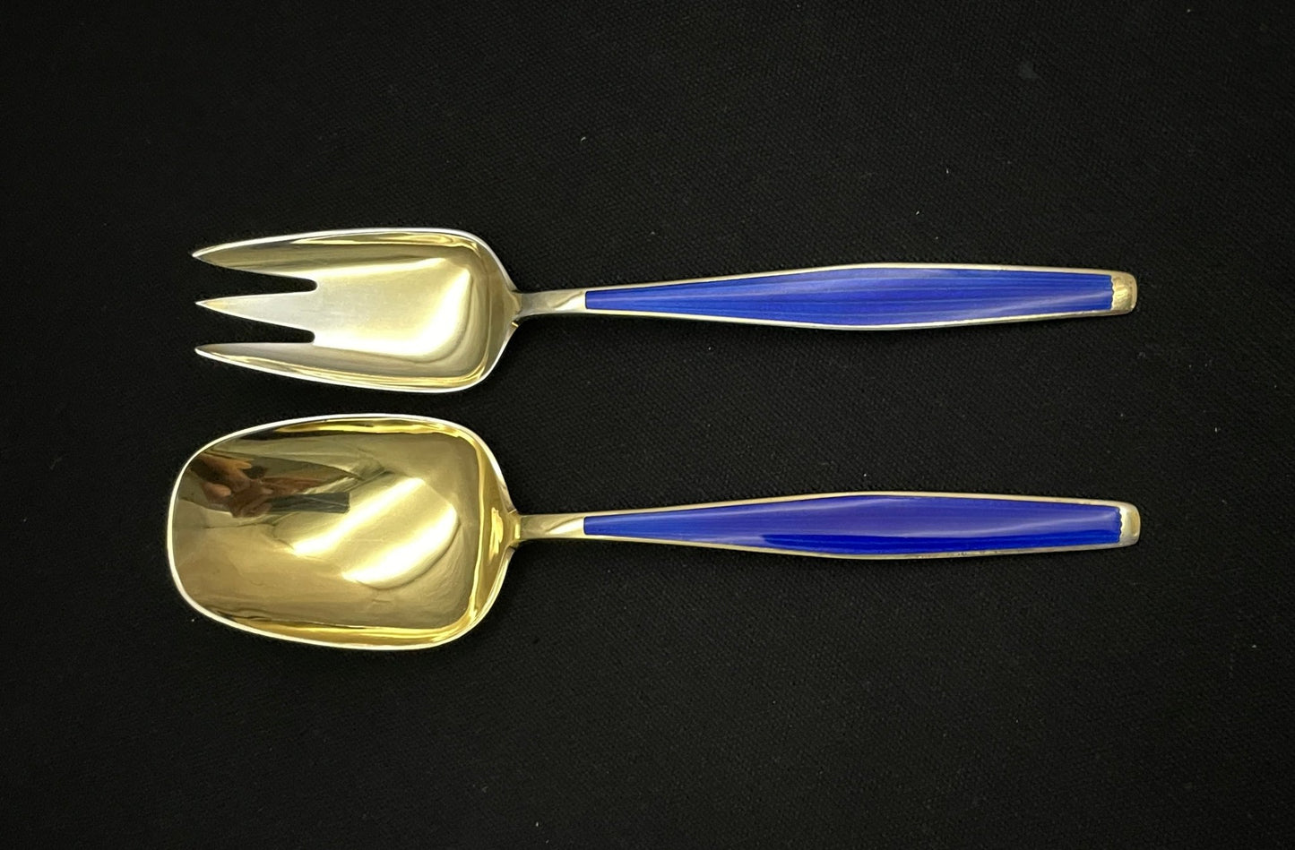 Åre Sølvbestikk salatbstikk med blå emalje av Tostrup