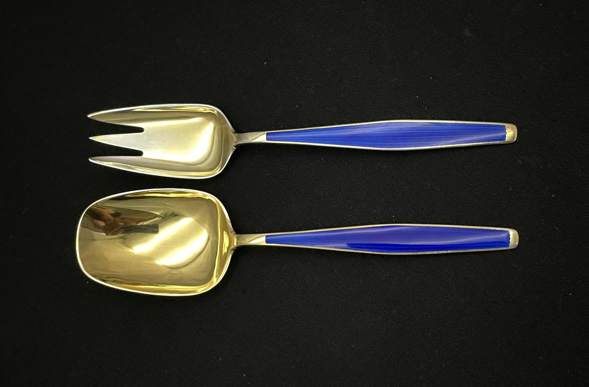 Åre Sølvbestikk salatbstikk med blå emalje av Tostrup