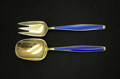 Åre Sølvbestikk salatbstikk med blå emalje av Tostrup