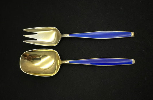 Åre Sølvbestikk salatbstikk med blå emalje av Tostrup
