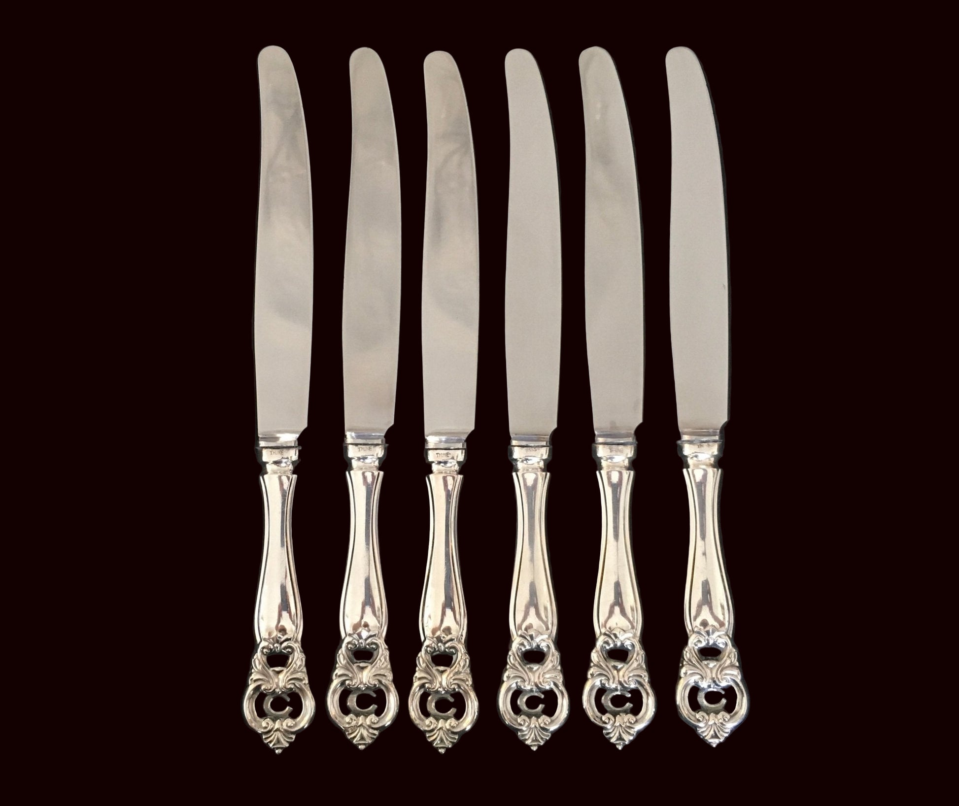 Barokk 2 Sølvbestikk Kniv Innlagt Monogram