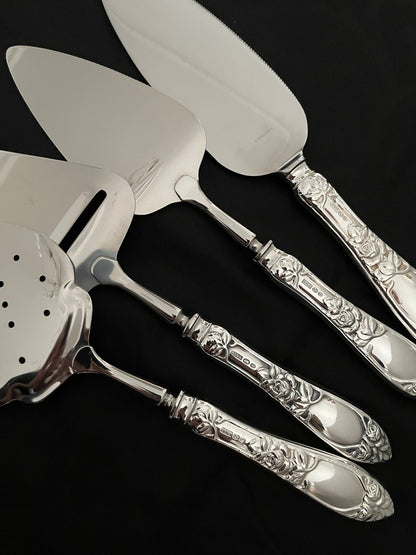 Raised Rose silver fish shovel, pie shovel, pie knife and more in the 830s