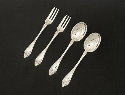 Suspended Rose silver dessert spoon or cake fork in 830s