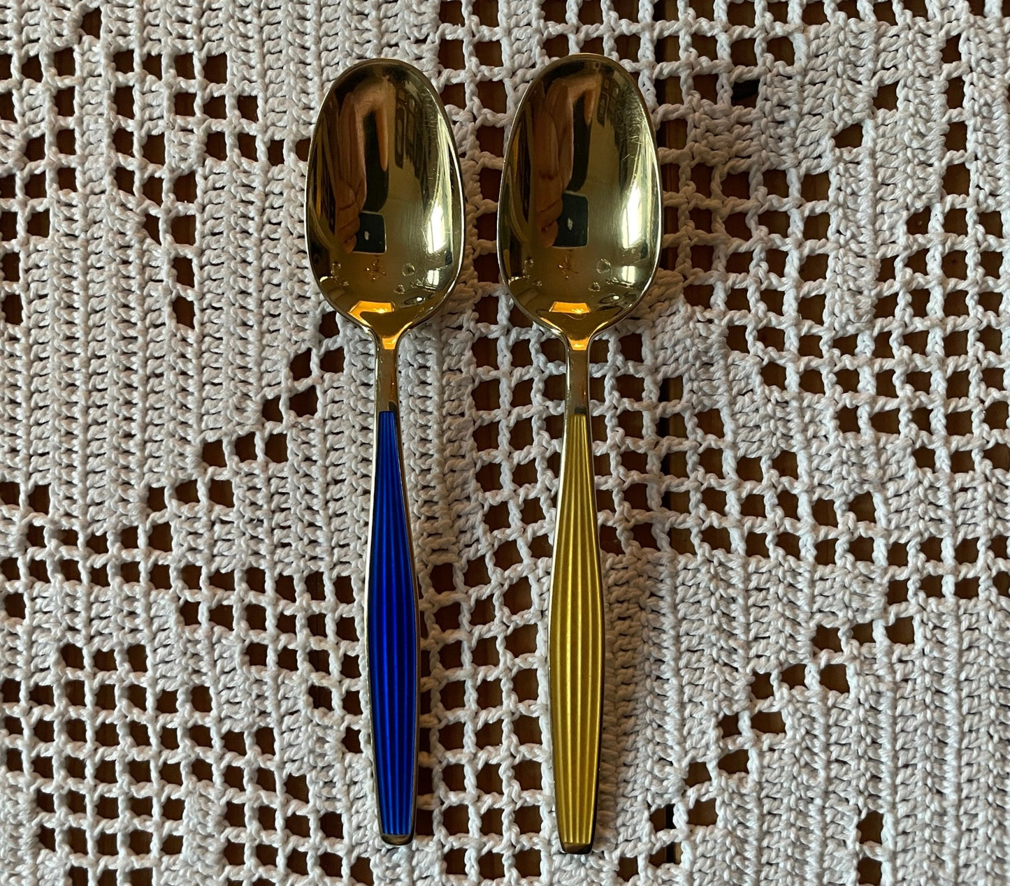 Are silver enamel dessert spoons in 925s by Tostrup