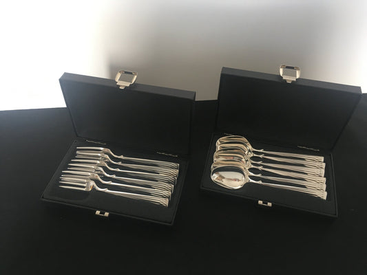 ARVE silver dessert spoons and cake forks in 830s by Th Marthinsen.