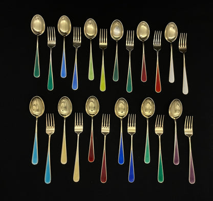 Moon silver dessert cutlery in gold-plated silver and enamel in 925s by Tostrup