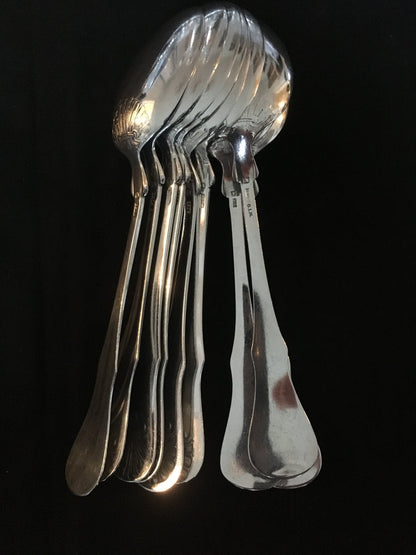 Queen silver knife, fork, spoon and other serving parts in 830s Tostrup