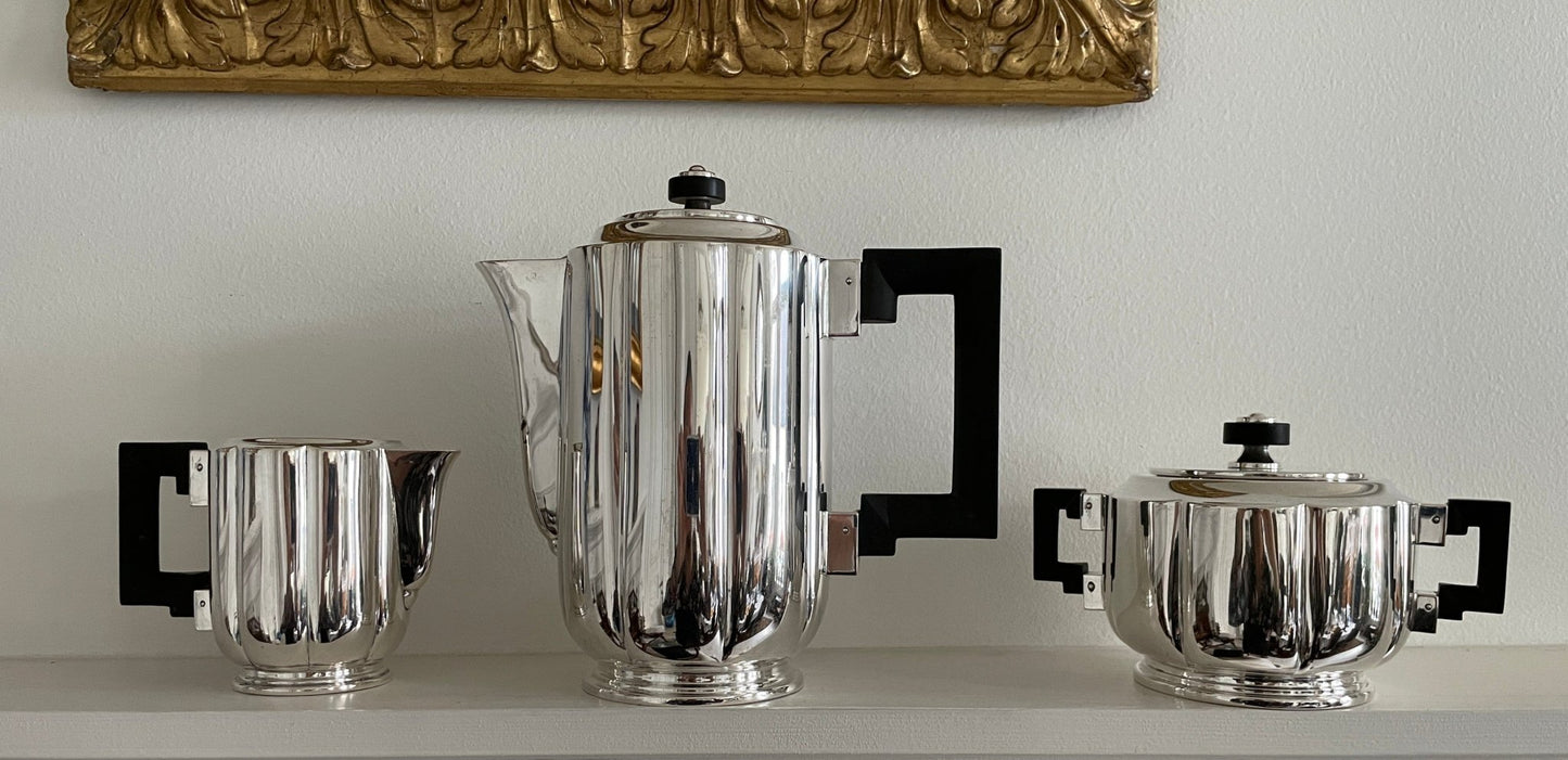 Art Deco silver coffee set in 3 parts of Norwegian Silverware industry Oslo