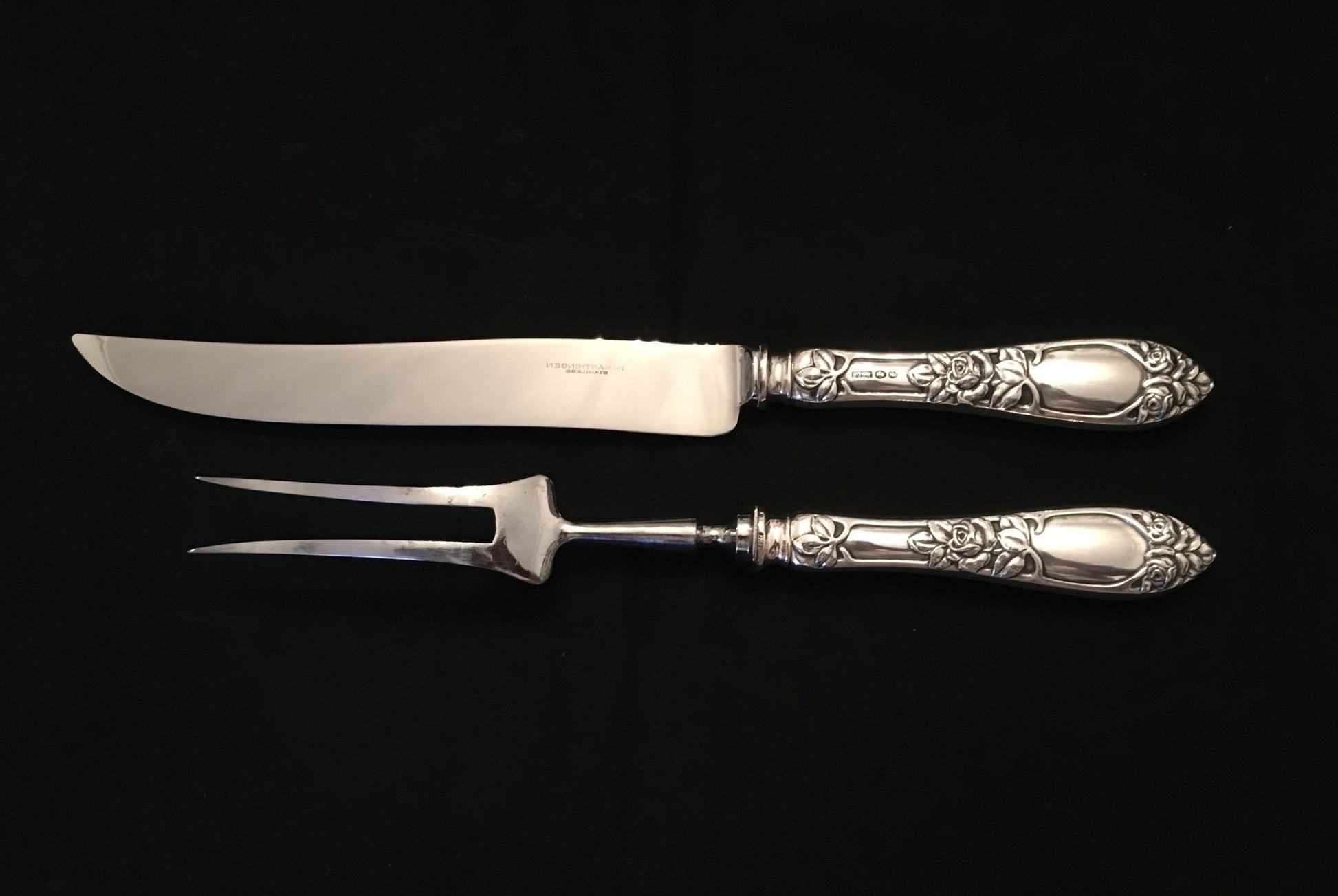 Opphøyet Rose Sølvbestokk Transjerkniv og transjergaffel