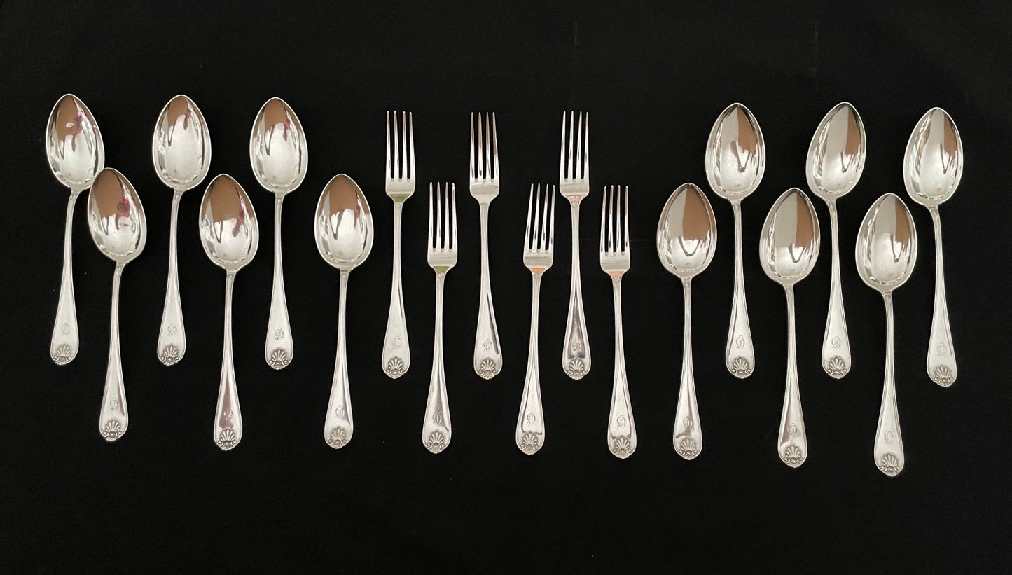 Skjell Sølvbestikk Tostrup skje og gaffel