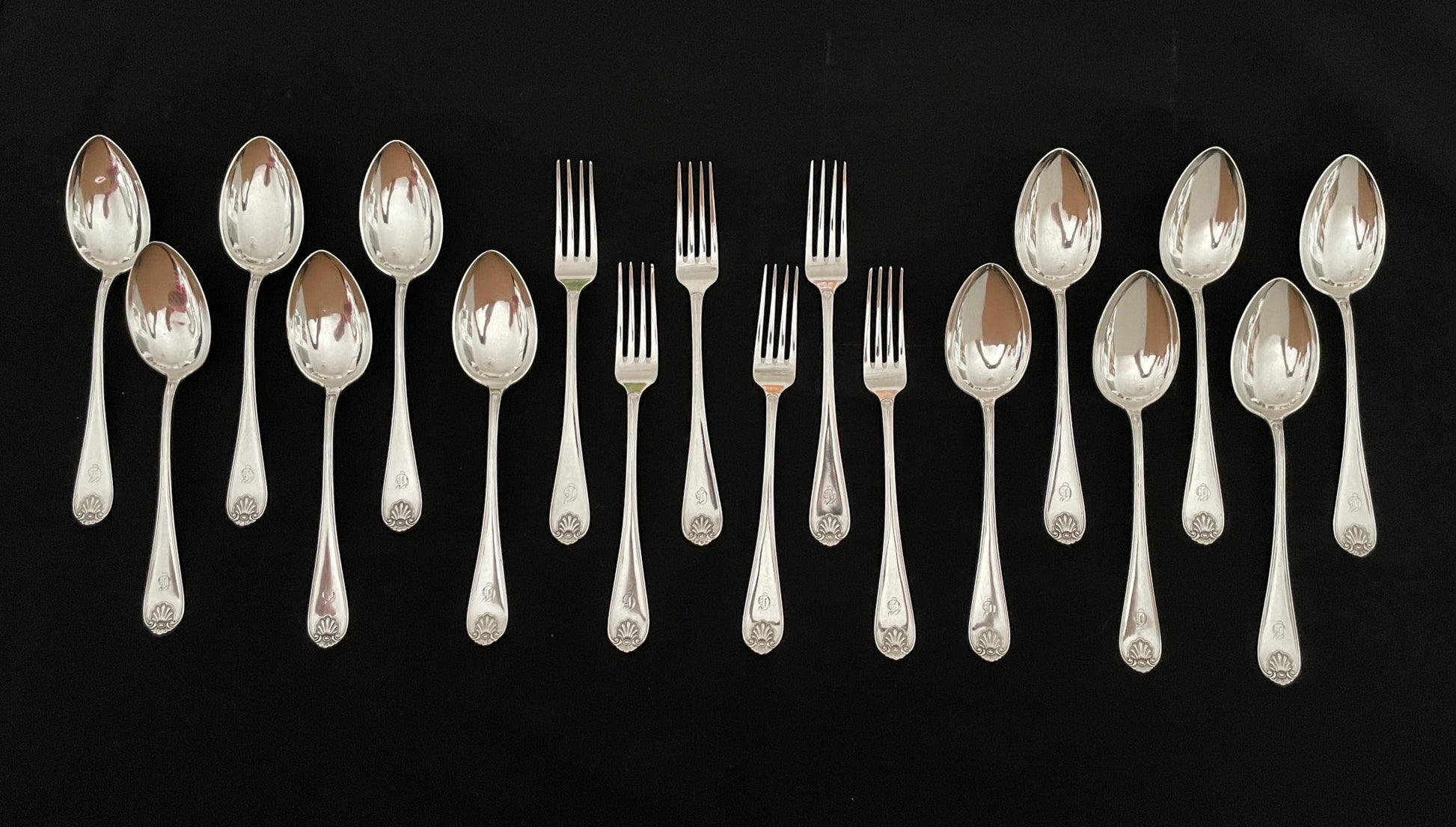 Skjell Sølvbestikk Tostrup skje og gaffel