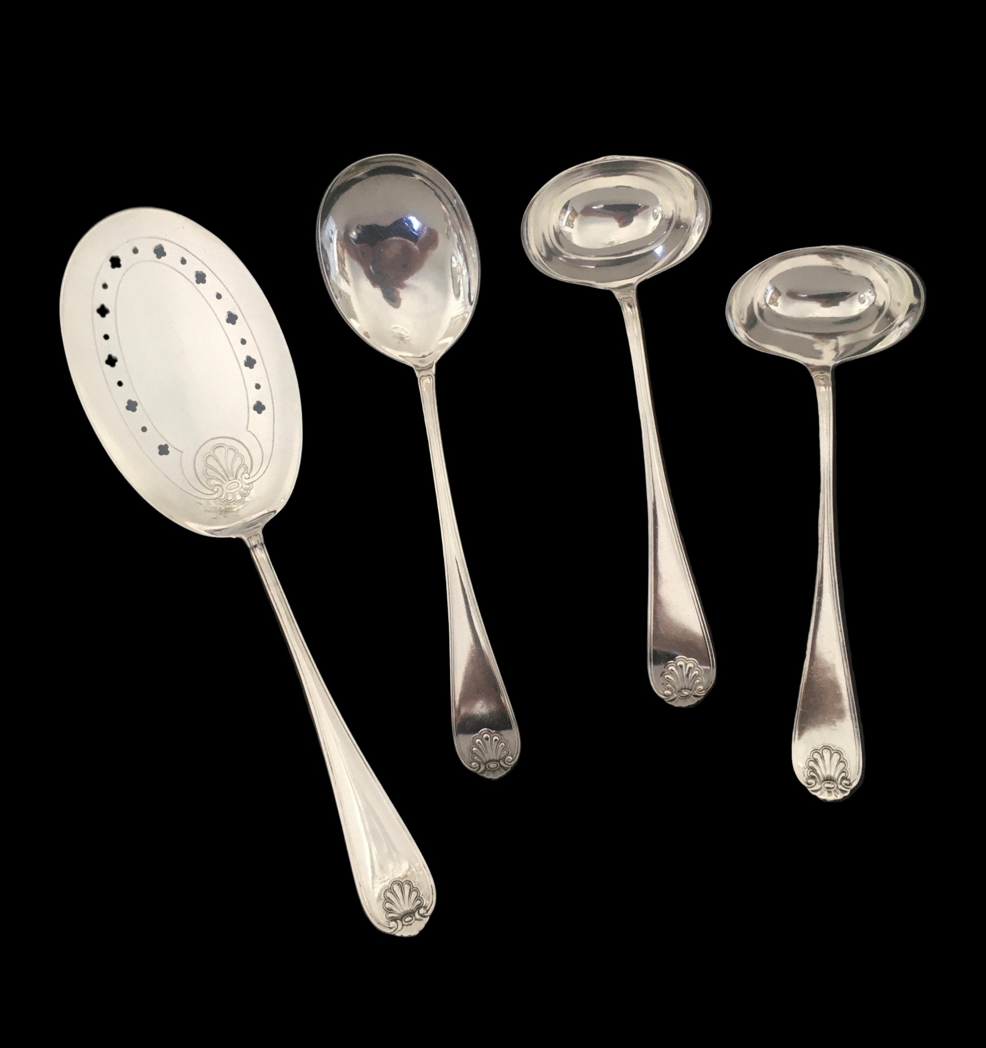 Skjell sølvbestikk Fiskespade, Potetskje og Sauseøse Tostrup