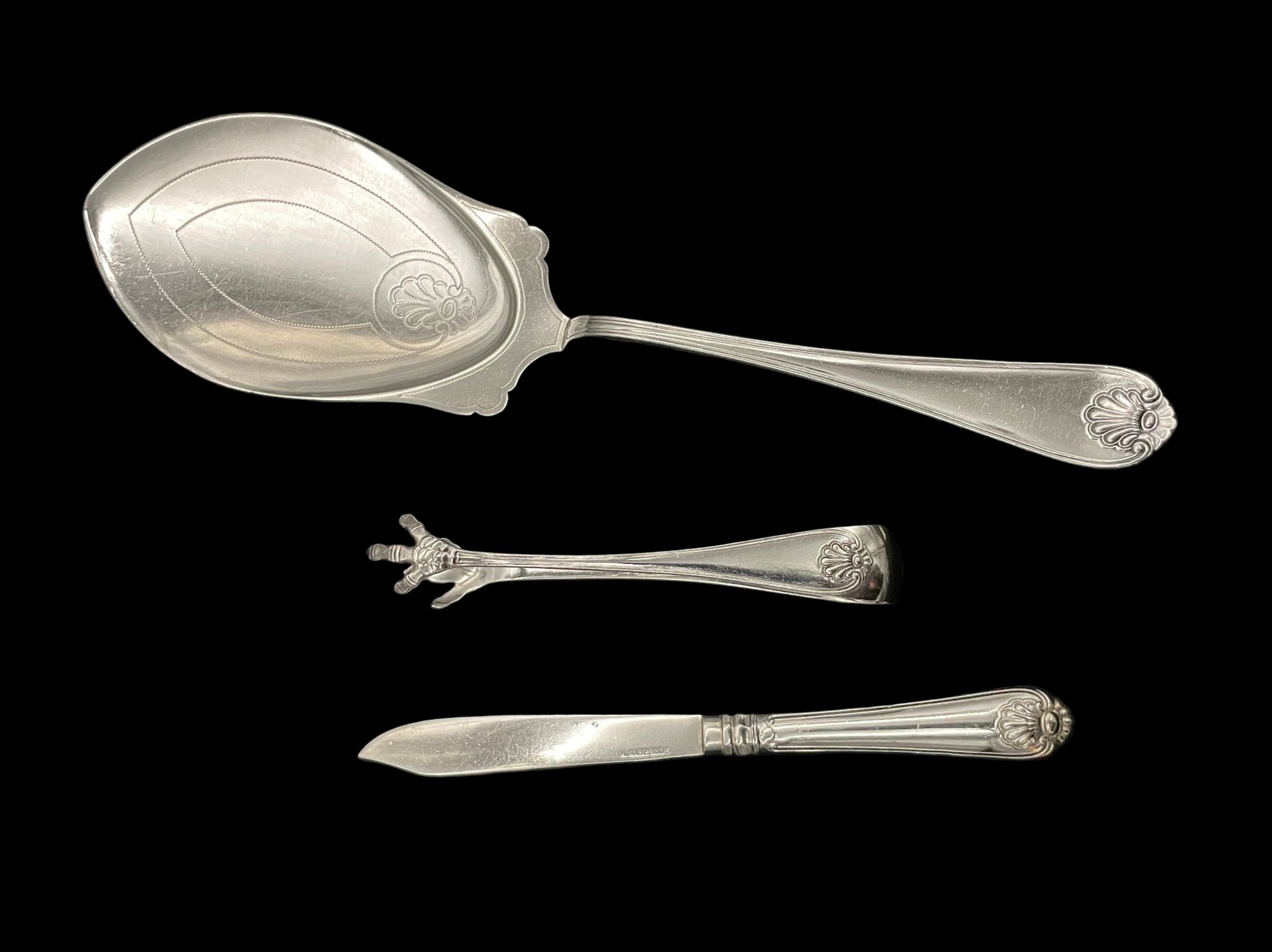 Skjell sølvbestikk Kakespade Sukkebitklype