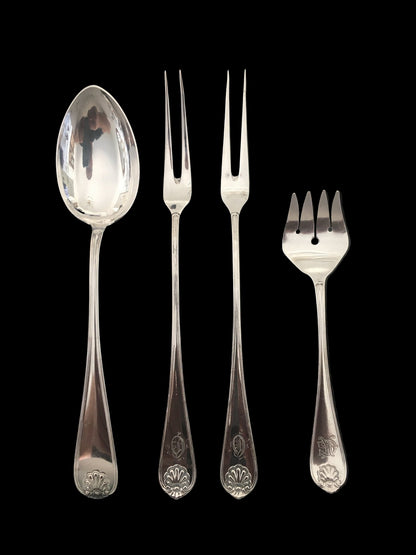 Skjell sølvbestikk Koldtgaffel sildespade Gravert