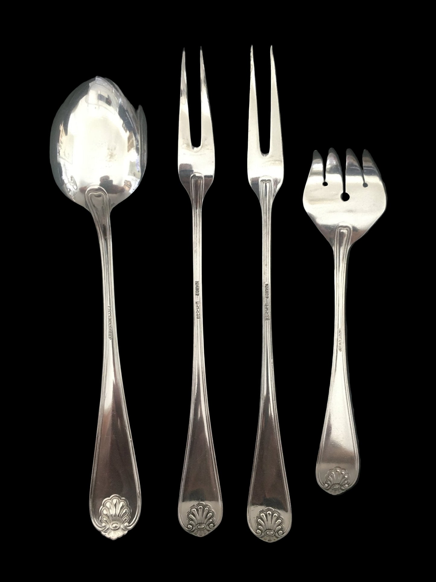 Skjell sølvbestikk Koldtgaffel sildespade Bakside Tostrup