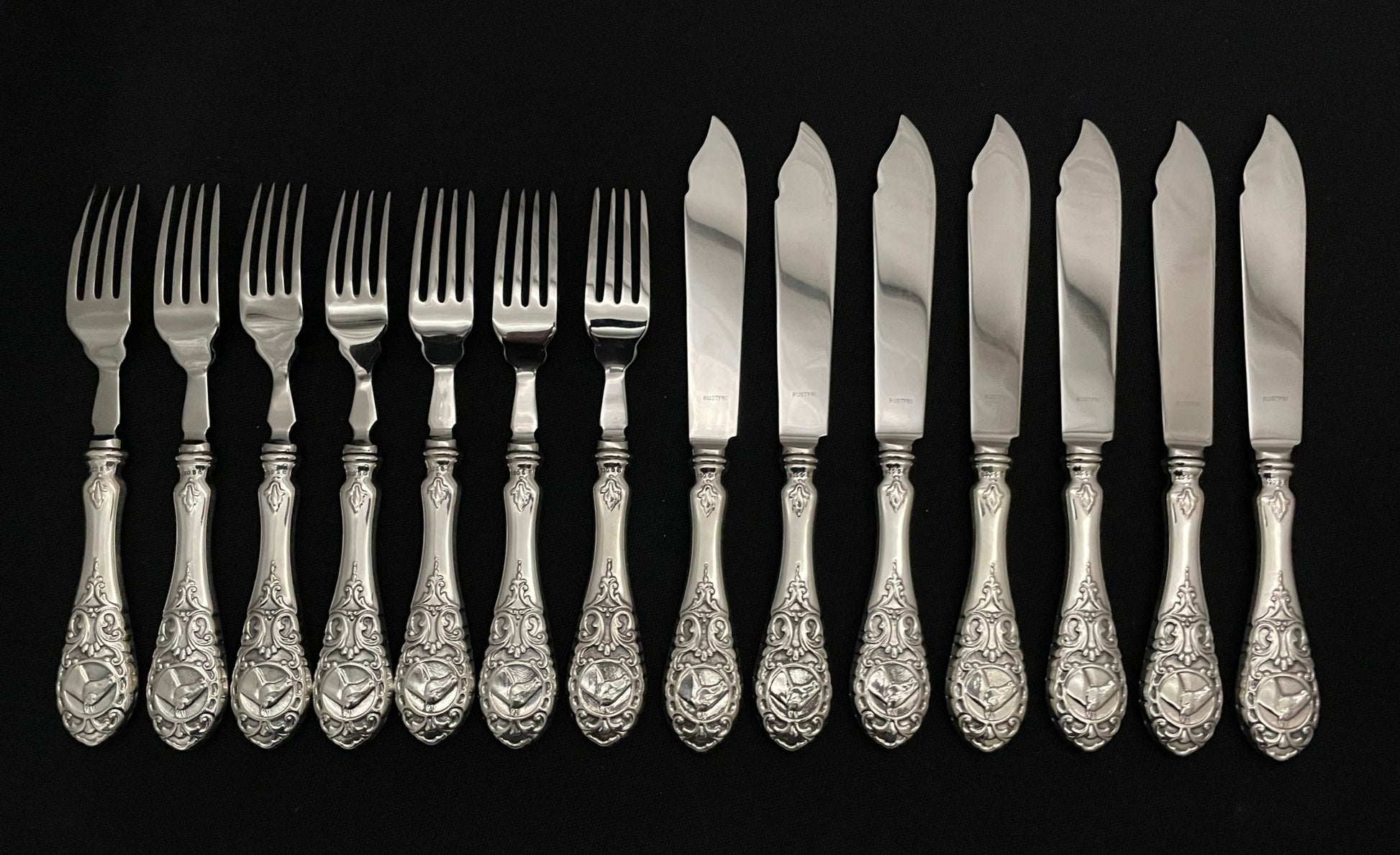 Veddeløp Sølvbestikk Fiskekniv og Fiskegaffel Bakside